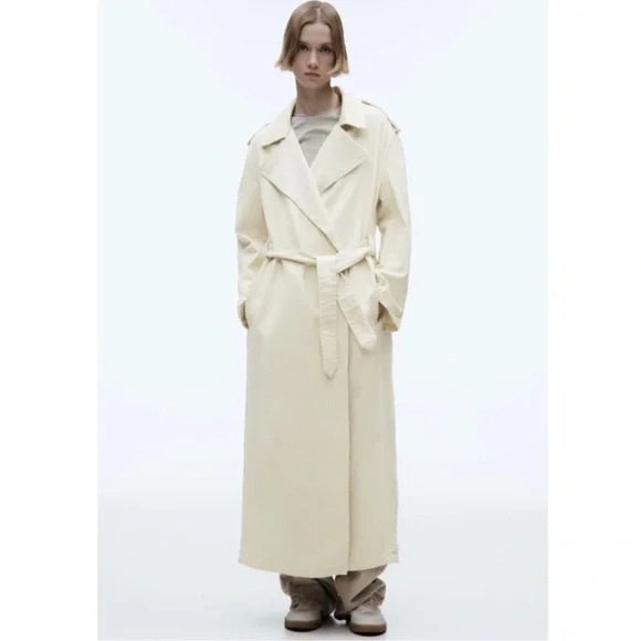 ZARA BELTED COTTON TOPCOAT TRENCH COAT - Picture 2 of 15